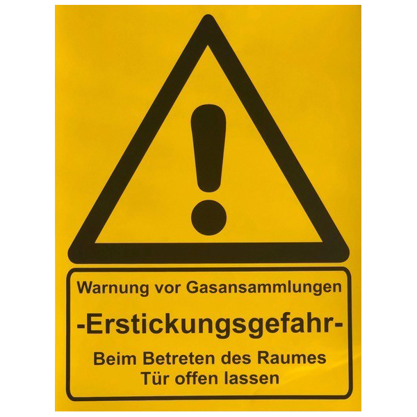 Schild Warnung vor Gasansammlung Erstickungsgefahr 