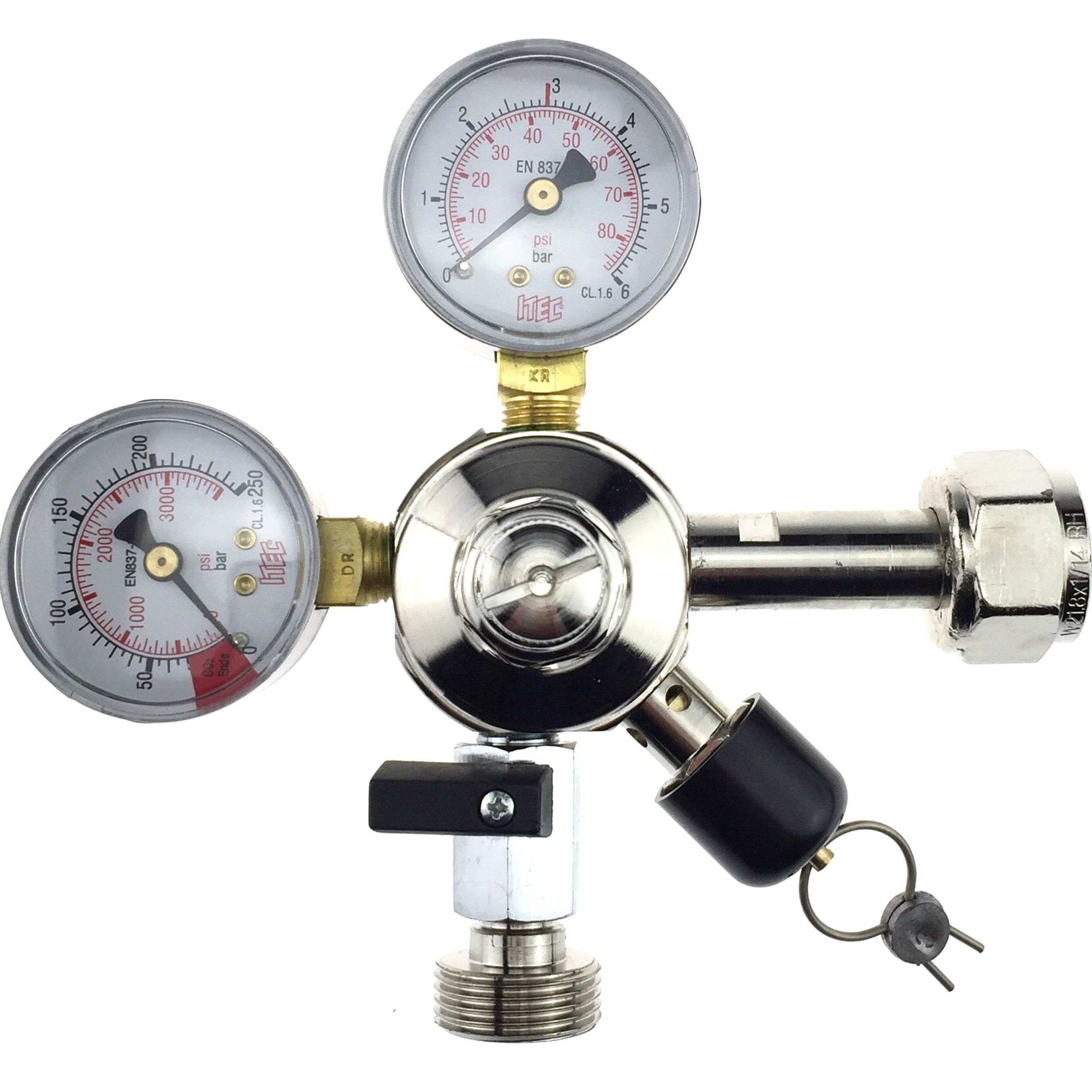CO² Druckminderer 1-leitig 3 bar KIT B-Ware Kohlensäure Uhr Manometer Füllstand 